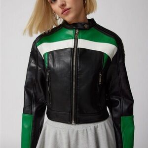 Lioness Black and Green Vegan Leather Jacket